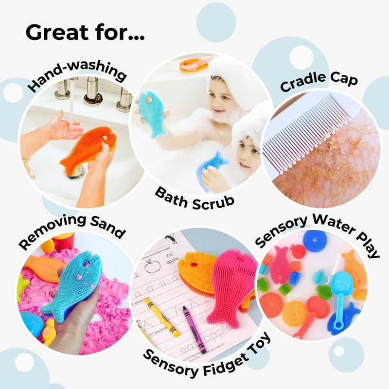 Innobaby Bathin' Smart Silicone Fish Bath Scrub, Aqua/Periwinkle - Image 5
